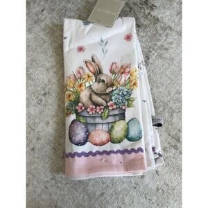 Shabby Chic Set Of 2 Easter Spring Floral Kitchen Towels Bunnies Eggs Cotton NWT